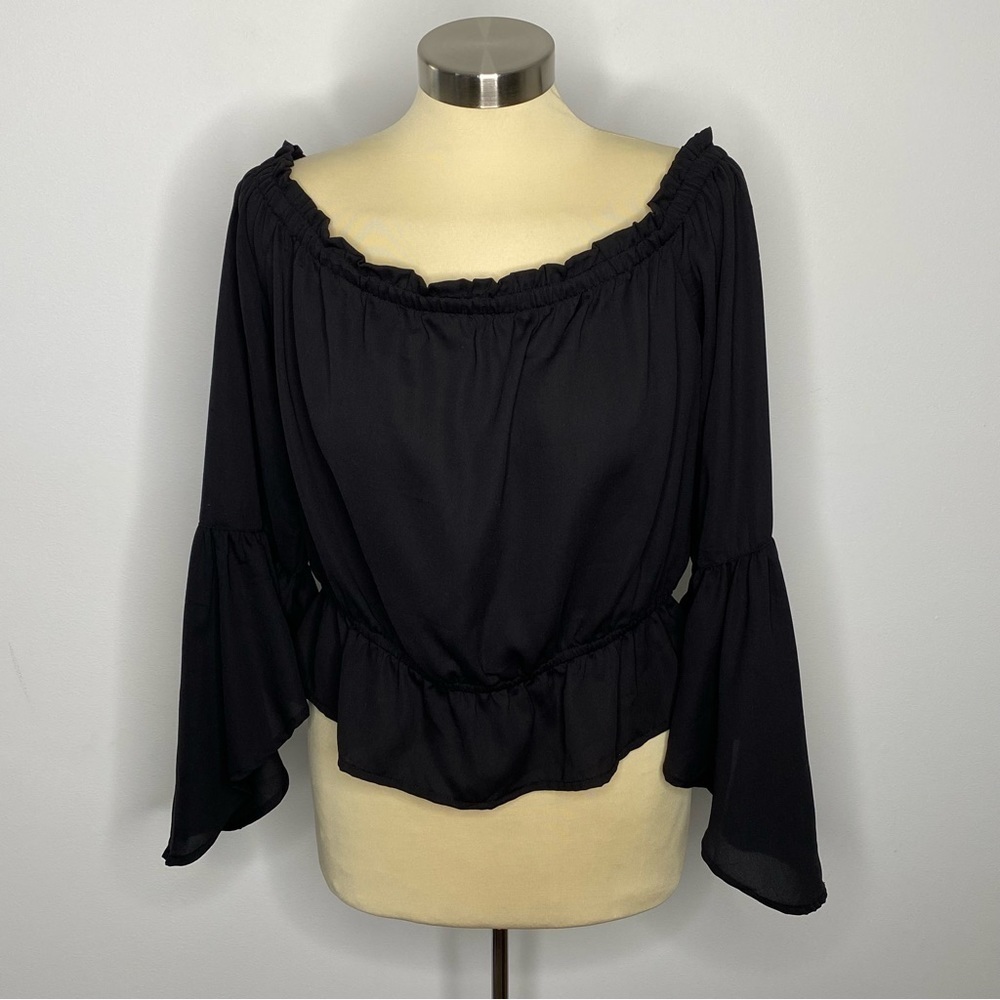 Express Off The Shoulder Black Bell Sleeve